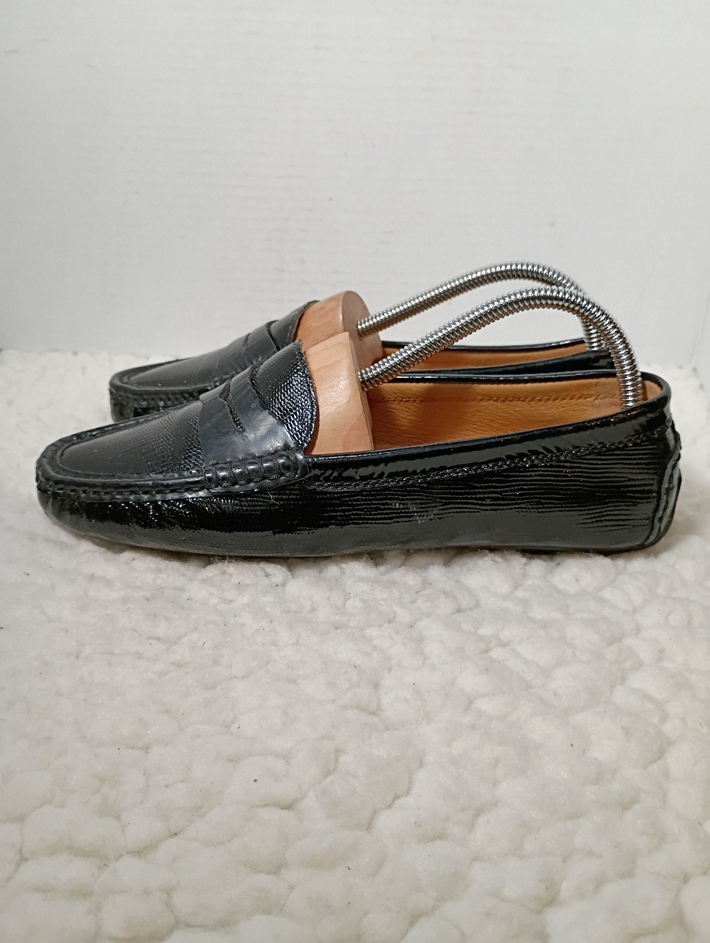 Ralph Lauren Camila Driving Loafers Black Patent Embossed Leather Mens 9 RL - Picture 3 of 12